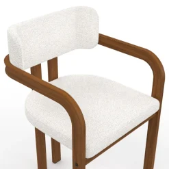Lot de 2 chaises de salle à manger, fauteuils de table en métal effet noyer et tissu bouclette avec accoudoirs