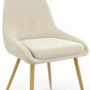 Lot de 6 chaises de salle à manger en velours beige et pieds effet bois avec accoudoirs