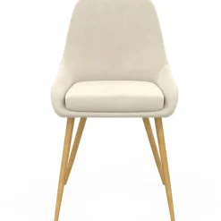 Lot de 6 chaises de salle à manger en velours beige et pieds effet bois avec accoudoirs
