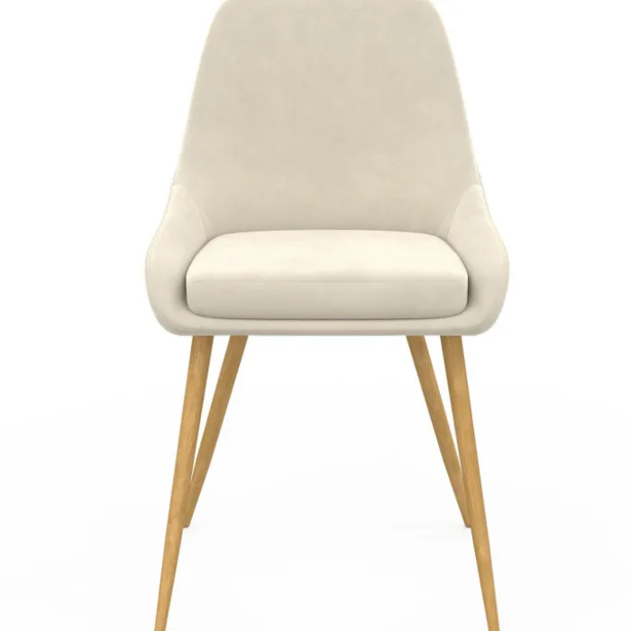 Lot de 6 chaises de salle à manger en velours beige et pieds effet bois avec accoudoirs