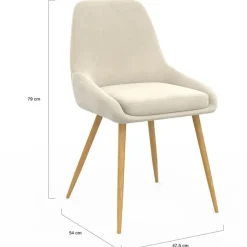 Lot de 6 chaises de salle à manger en velours beige et pieds effet bois avec accoudoirs
