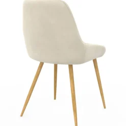 Lot de 6 chaises de salle à manger en velours beige et pieds effet bois avec accoudoirs