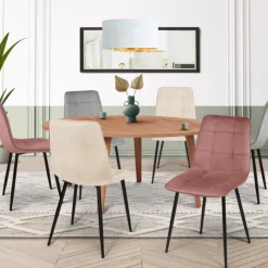 Lot de 6 chaises de salle à manger rose pastel, gris clair et beige