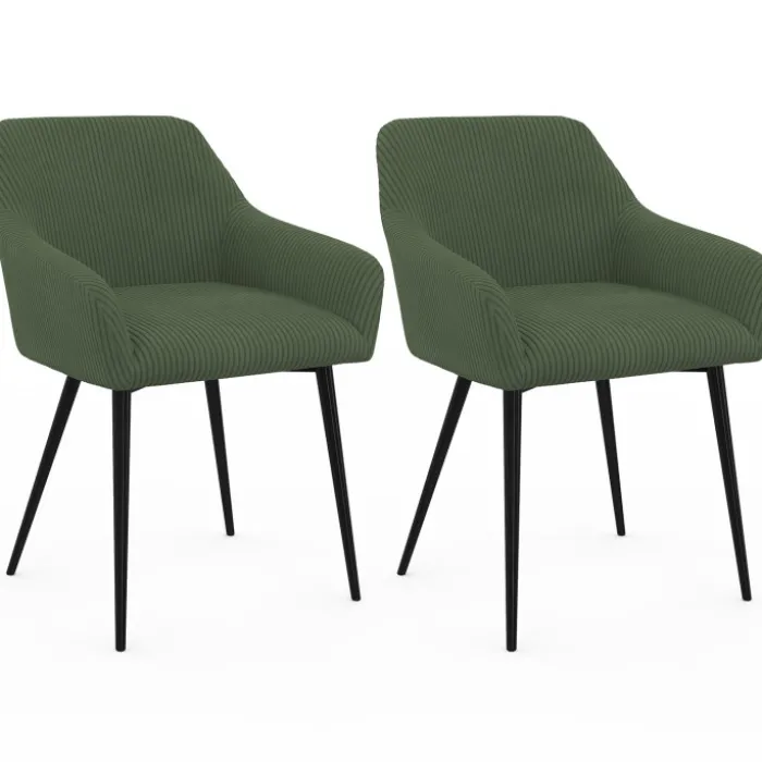 Lot de 2 chaises de salle à manger, fauteuils de table en velours côtelé vert kaki