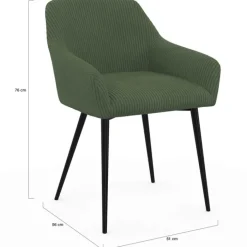 Lot de 2 chaises de salle à manger, fauteuils de table en velours côtelé vert kaki