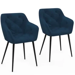 Lot de 2 chaises de salle à mangers velours bleu canard