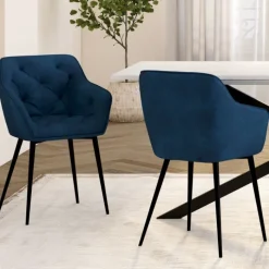 Lot de 2 chaises de salle à mangers velours bleu canard