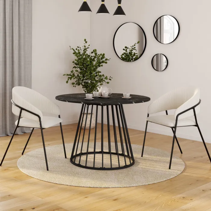 Lot de 2 chaises de salle à manger en velours côtelé beige et pieds métal noir