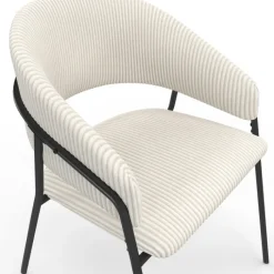 Lot de 2 chaises de salle à manger en velours côtelé beige et pieds métal noir