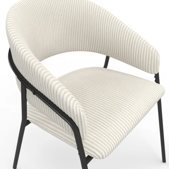 Lot de 2 chaises de salle à manger en velours côtelé beige et pieds métal noir