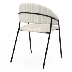 Lot de 2 chaises de salle à manger en velours côtelé beige et pieds métal noir