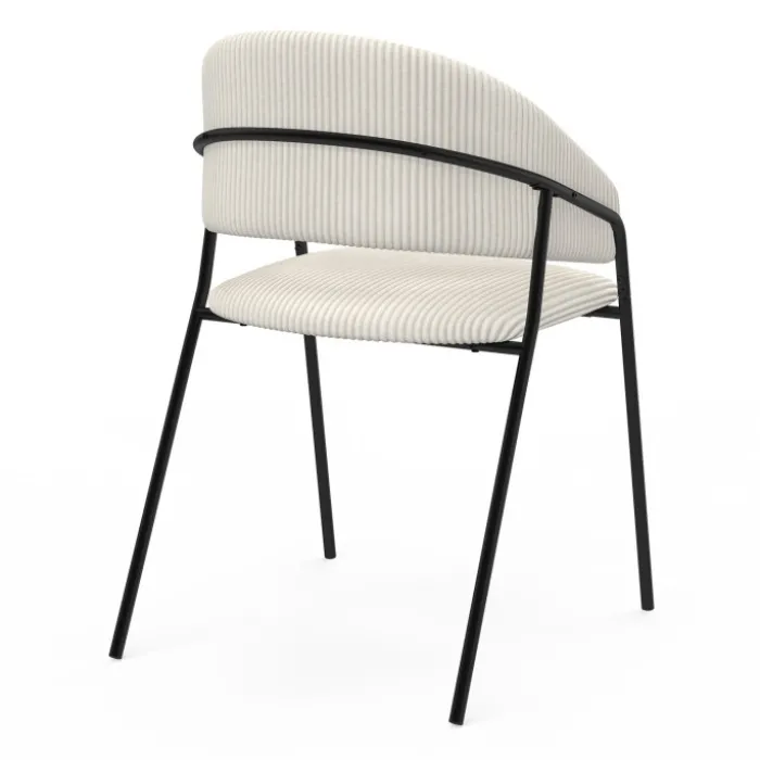 Lot de 2 chaises de salle à manger en velours côtelé beige et pieds métal noir
