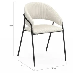 Lot de 2 chaises de salle à manger en velours côtelé beige et pieds métal noir