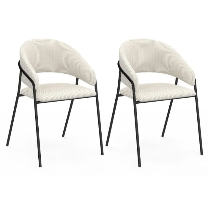 Lot de 2 chaises de salle à manger en velours côtelé beige et pieds métal noir