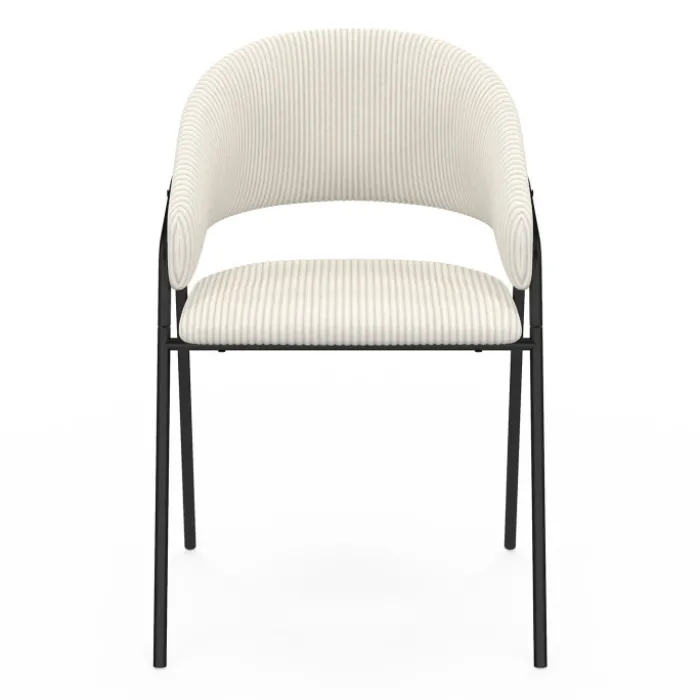 Lot de 2 chaises de salle à manger en velours côtelé beige et pieds métal noir