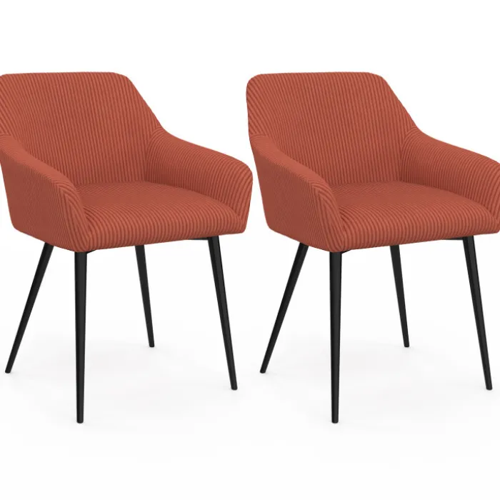 Lot de 2 chaises de salle à manger, fauteuils de table JANY en velours côtelé terracotta