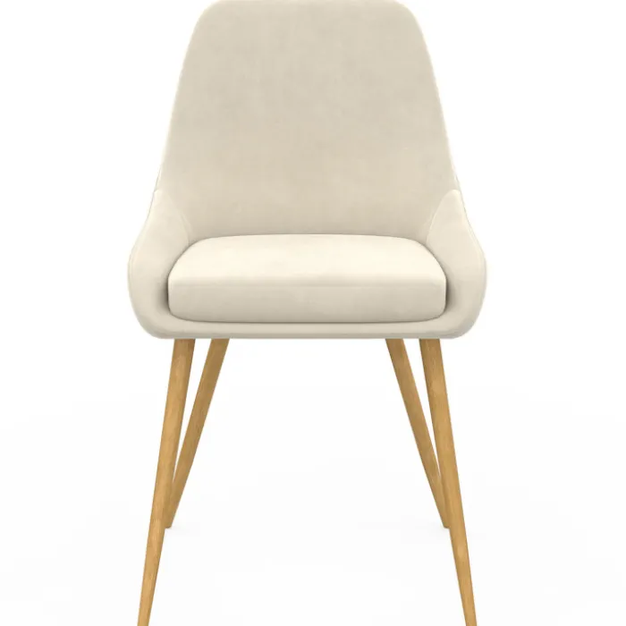 Lot de 4 chaises de salle à manger en velours beige avec demi-accoudoirs