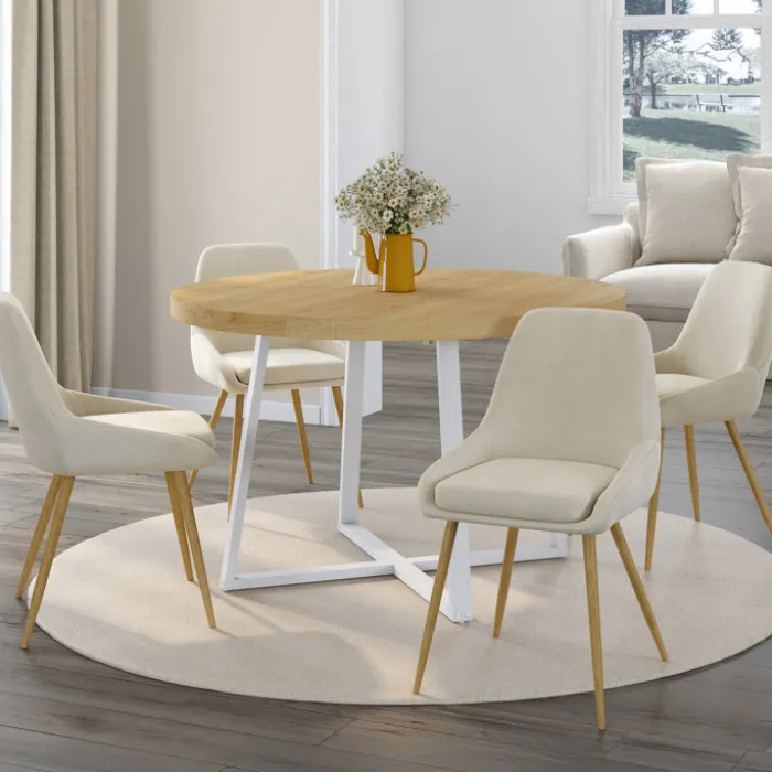 Lot de 4 chaises de salle à manger en velours beige avec demi-accoudoirs