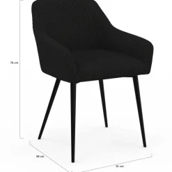 Lot de 2 chaises de salle à manger, fauteuils de table en velours côtelé noir