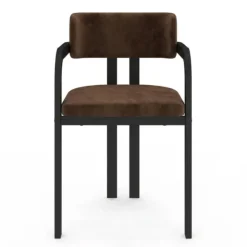 Lot de 2 chaises de salle à manger, fauteuils de table en métal noir et velours marron avec accoudoirs