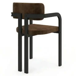 Lot de 2 chaises de salle à manger, fauteuils de table en métal noir et velours marron avec accoudoirs