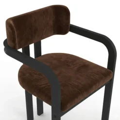 Lot de 2 chaises de salle à manger, fauteuils de table en métal noir et velours marron avec accoudoirs