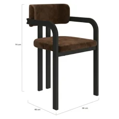 Lot de 2 chaises de salle à manger, fauteuils de table en métal noir et velours marron avec accoudoirs