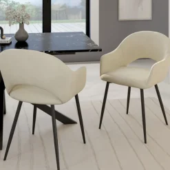 Lot de 2 chaises de salle à manger en velours crème
