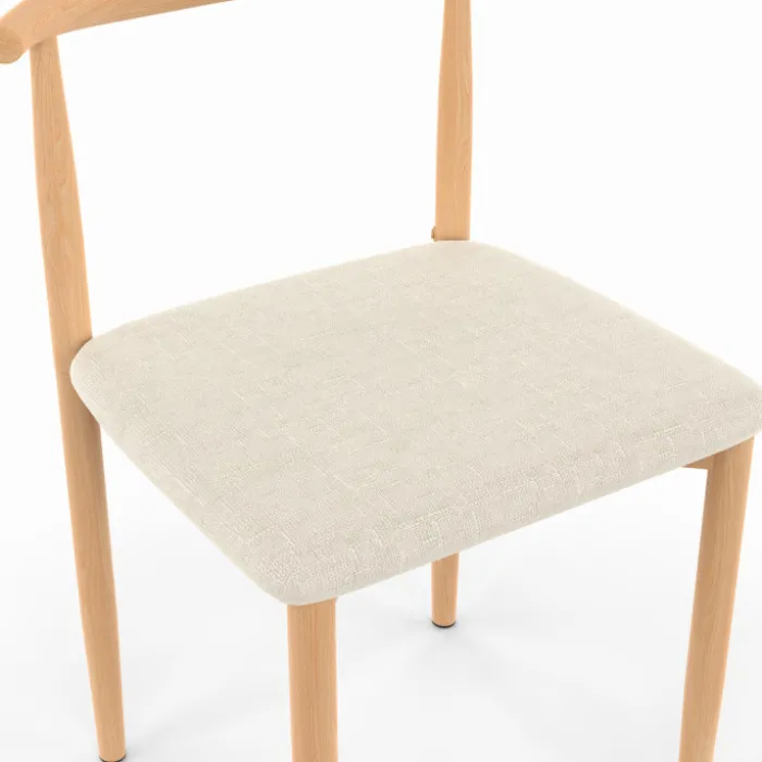 Lot de 6 chaises en imitation bois et assise en tissu beige pour salle à manger