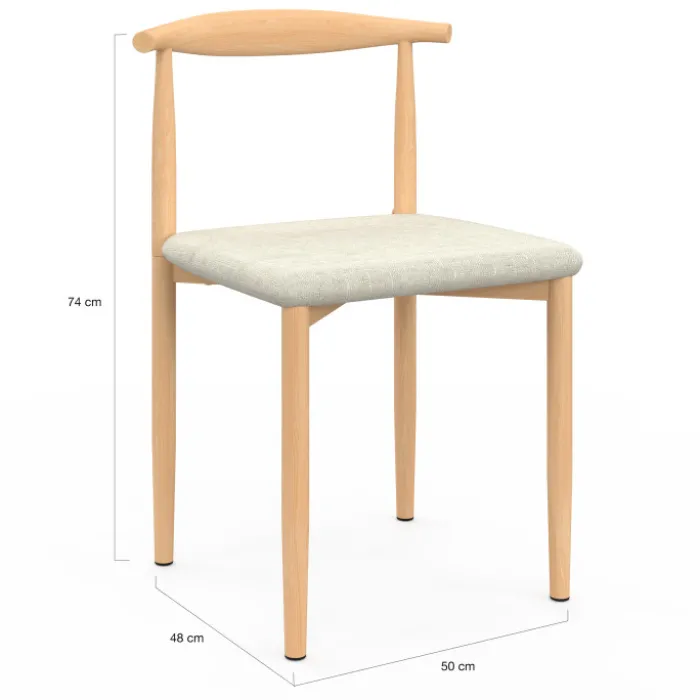 Lot de 6 chaises en imitation bois et assise en tissu beige pour salle à manger