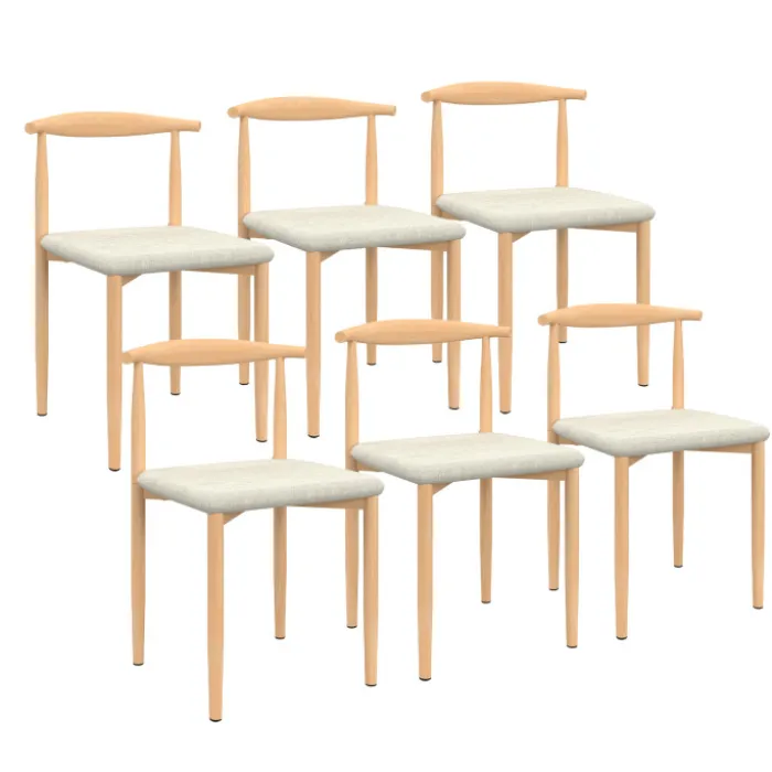 Lot de 6 chaises en imitation bois et assise en tissu beige pour salle à manger