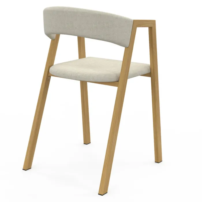 Lot de 4 chaises en métal effet bois et tissu beige avec accoudoirs