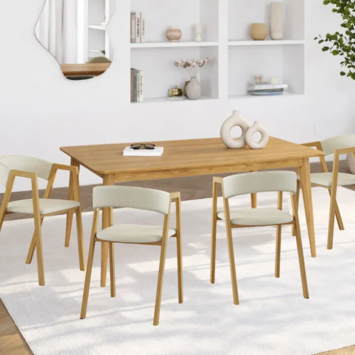 Lot de 4 chaises en métal effet bois et tissu beige avec accoudoirs