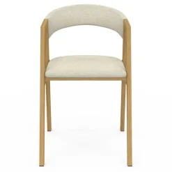Lot de 4 chaises en métal effet bois et tissu beige avec accoudoirs