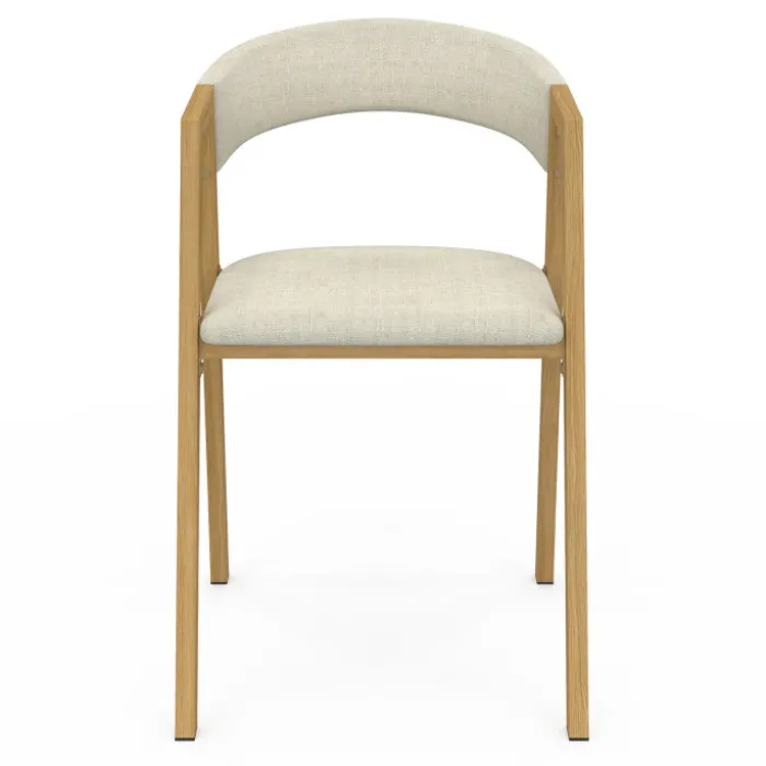 Lot de 4 chaises en métal effet bois et tissu beige avec accoudoirs