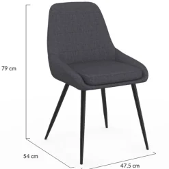 Lot de 6 chaises en tissu gris avec accoudoirs