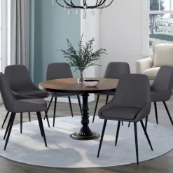 Lot de 6 chaises en tissu gris avec accoudoirs