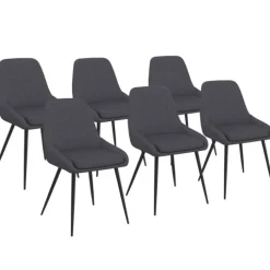 Lot de 6 chaises en tissu gris avec accoudoirs