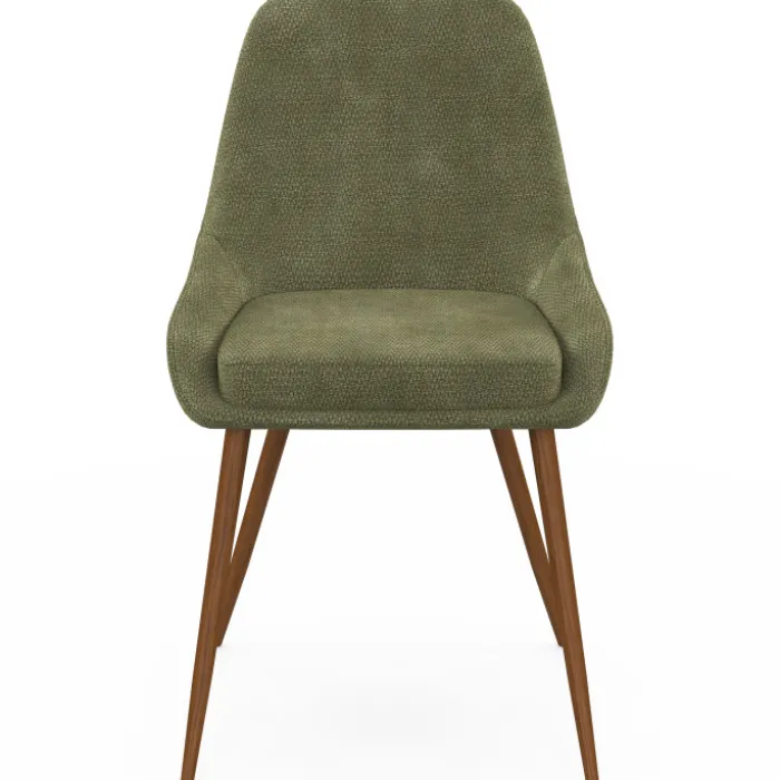 Lot de 4 chaises en tissu chenille vert et pieds effet noyer avec accoudoirs
