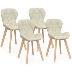 Lot de 4 chaises en tissu beige design pour salle à manger