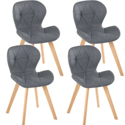 Lot de 4 chaises en tissu gris foncé design pour salle à manger