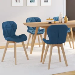 Lot de 4 chaises en tissu bleu canard design pour salle à manger