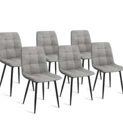 Lot de 6 chaises en velours gris clair matelassé