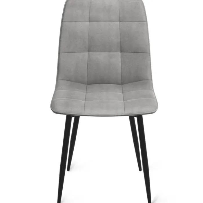 Lot de 6 chaises en velours gris clair matelassé
