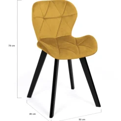 Lot de 6 chaises en velours avec assises matelassées bleu, gris et jaune