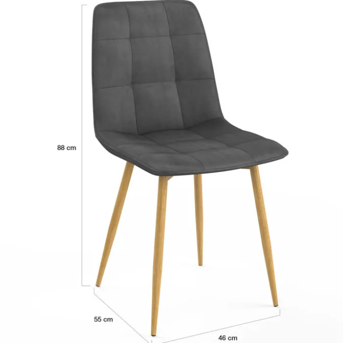 Lot de 6 chaises en velours gris foncé pied effet bois pour salle à manger