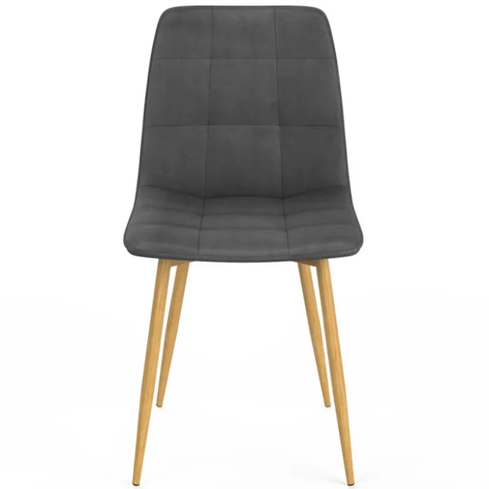 Lot de 6 chaises en velours gris foncé pied effet bois pour salle à manger