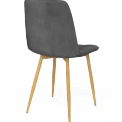 Lot de 6 chaises en velours gris foncé pied effet bois pour salle à manger