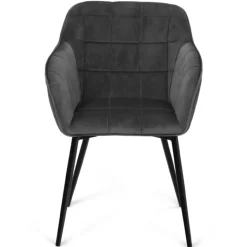 Lot de 2 chaises en velours gris avec accoudoirs