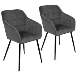 Lot de 2 chaises en velours gris avec accoudoirs